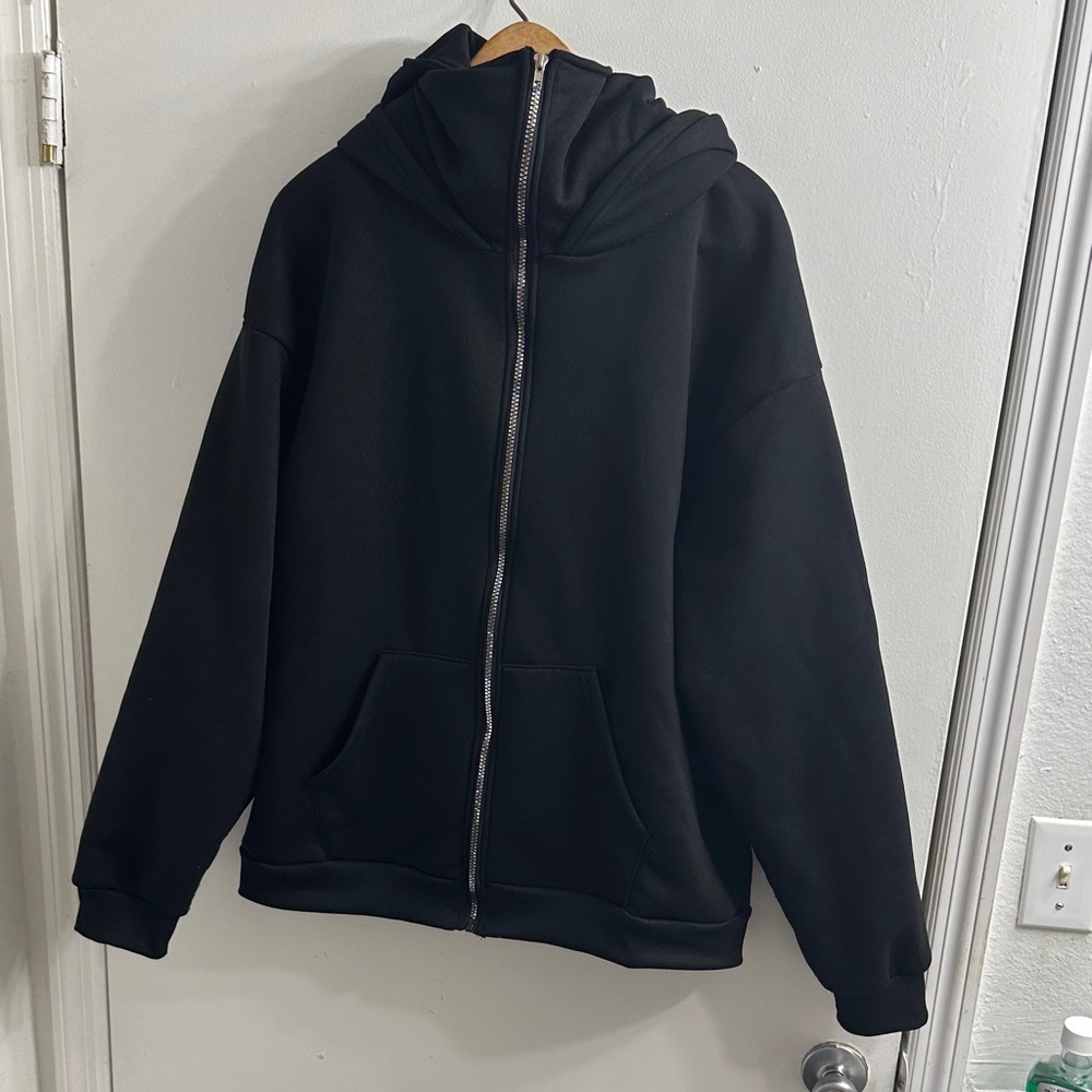 Balclava Zipped Hoodie: Black